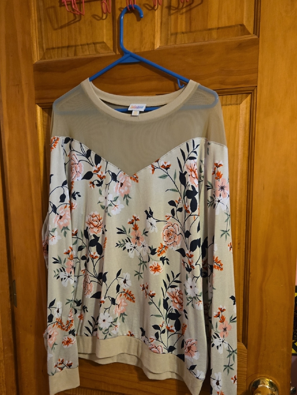 LuLaRoe Floral Scoop Neck Sweater in Cream, Pink, Navy & Orange